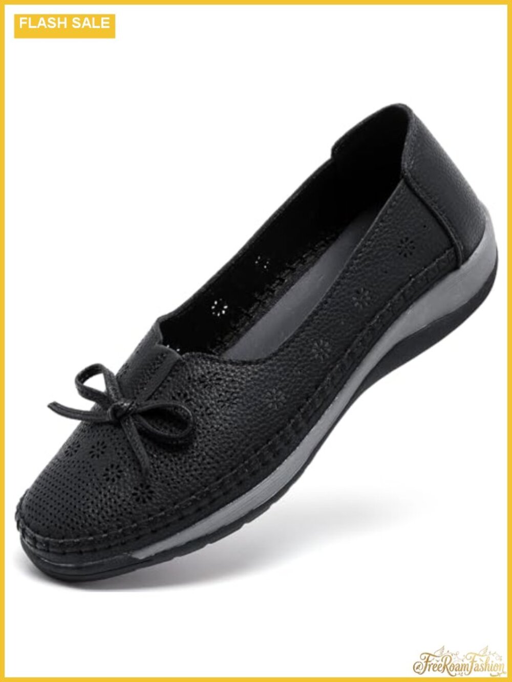 Women's Microfiber Leather Loafers Thick Sole Perforated Flats Bow